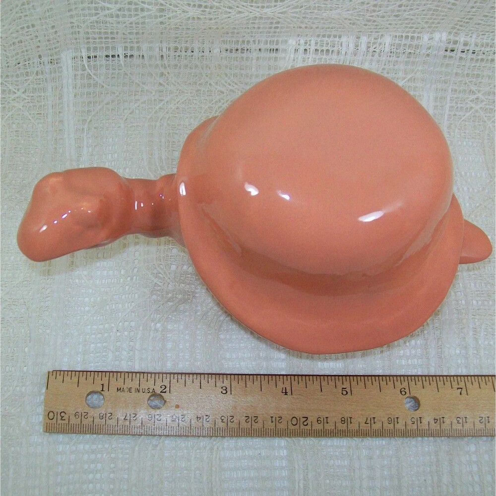 Handmade Ceramic Turtle Treasure Box, Lidded Trinket Dish, Glossy Peach Finish - Picture 9 of 11